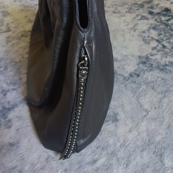 VTG Brighton Dark Gray Stud Leather Shoulder Hobo Bag W/Big Side Charm E736182 - Picture 8 of 12